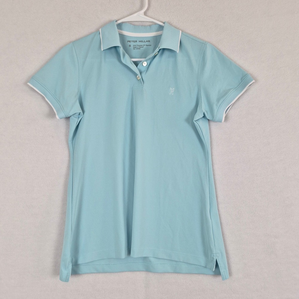 Peter Millar Womens Light Blue Stretch Performance Short Sleeve Polo Shirt Small